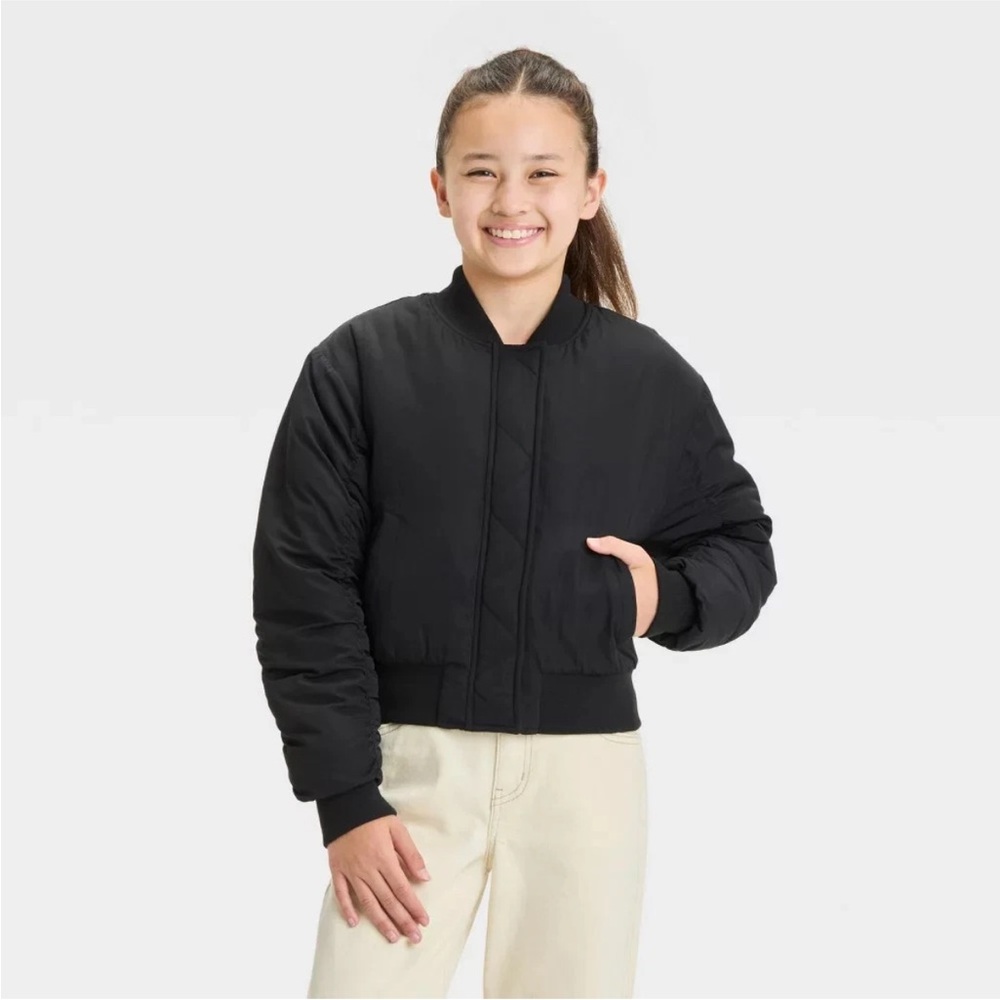 Art Class Black Bomber Jacket Cropped Girls Size Large 10/12